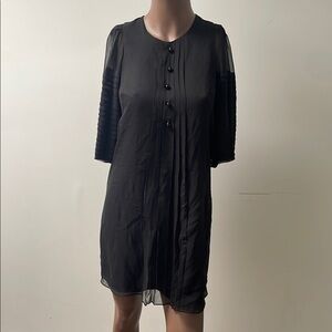 Robert Rodriguez Silk Shift Dress Balloon Shortsleeves Buttons Sheer Black 4